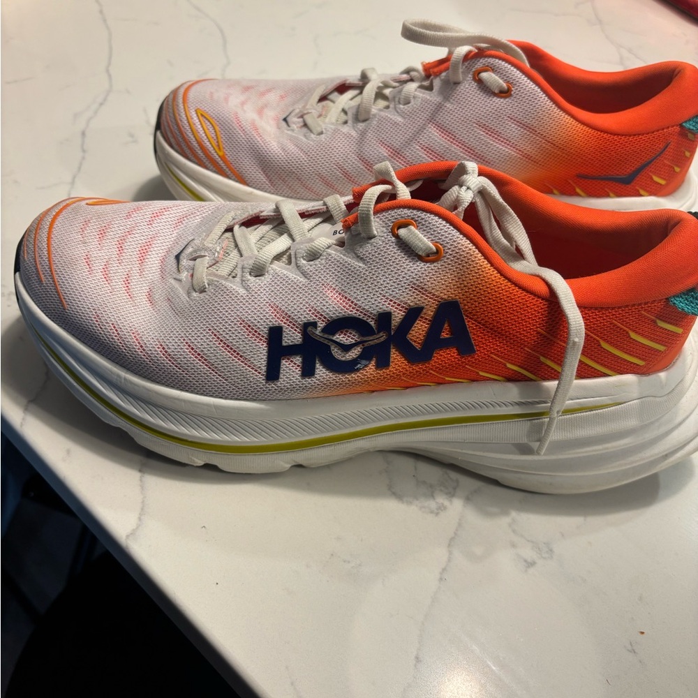 Hoka Vibrant White and Orange Sneakers
